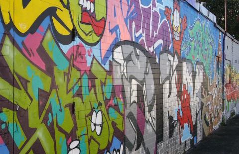 Mural on brick wall on Nashua NH's Heritage Trail