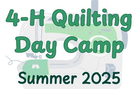 image of a sewing machine with text overlay 4-H Summer Quilting Day Camp Summer 2025