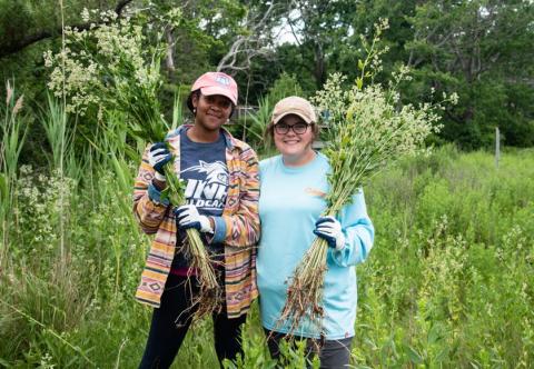 Interns smiling holding pepperweed